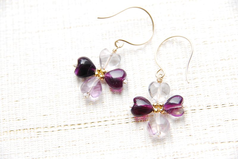 Fluorite Flower Earrings no.11 14kgf - Earrings & Clip-ons - Gemstone Purple