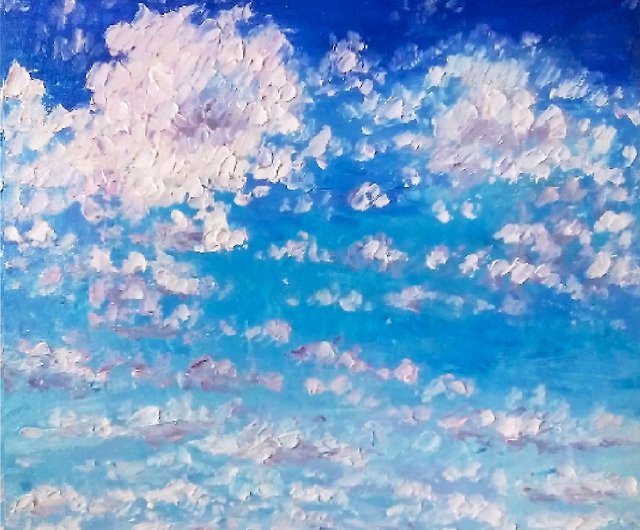 雲の油絵、ランドスケープ アート、青空の絵、油絵の風景 - ショップ 