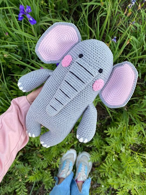 KnitInBy Elephant toy, elephant plush, elephant baby toy, baby gifts crochet