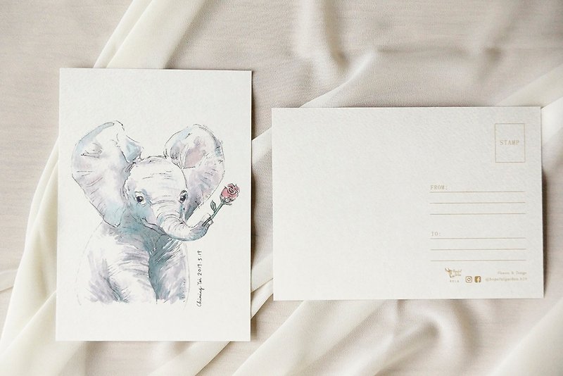 花と動物の水彩手描きシリーズ/象/ユニバーサルポストカード - カード・はがき - 紙 