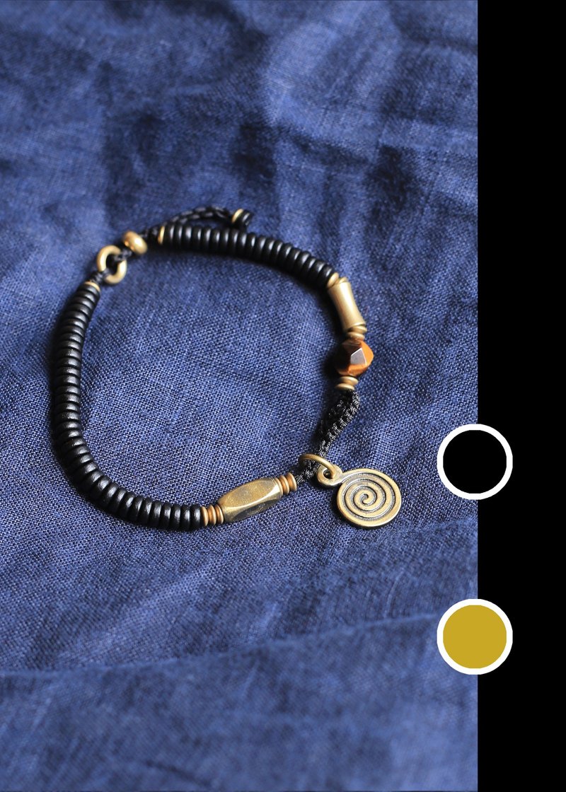 No.8-Original & Black Gold | Brass Ebony Stone Braided Rope | Retro Personality - สร้อยข้อมือ - เครื่องประดับพลอย 