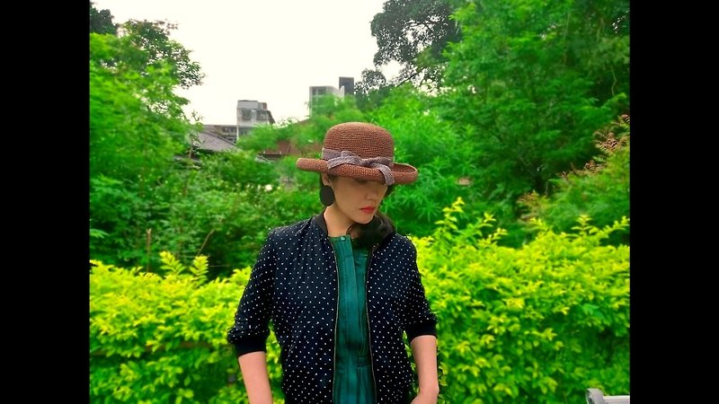 Chokdee-muakdeedee!|Dome Lady Clamshell Hat Coco Grass Elegant Temperament Vacation Picnic Sunshave - Hats & Caps - Cotton & Hemp Brown