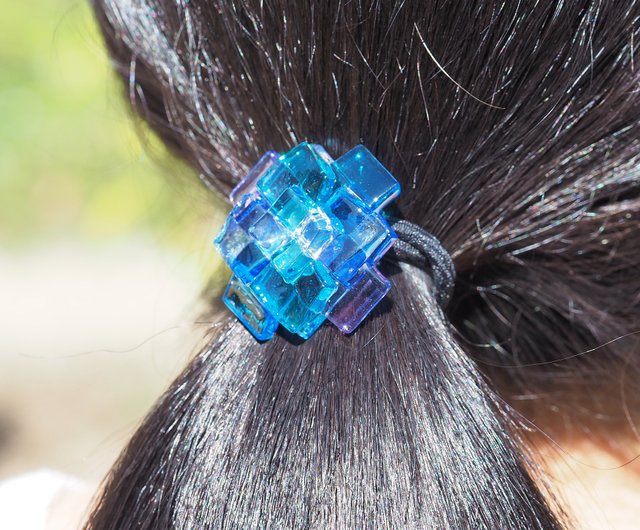 紫陽花ガラス(あじさい【ブルー】)ヘアゴム【ポニーフックに変更