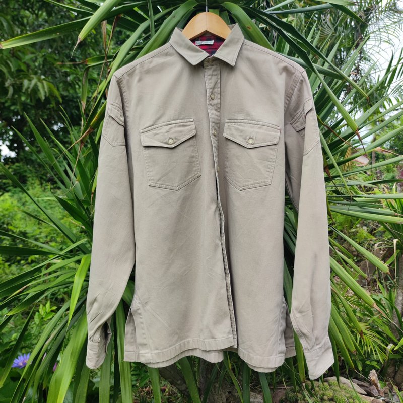 Vintage Norman Shirtmakers Swiss Hiking Button Up Shirt - เสื้อเชิ้ตผู้ชาย - วัสดุอื่นๆ สีกากี