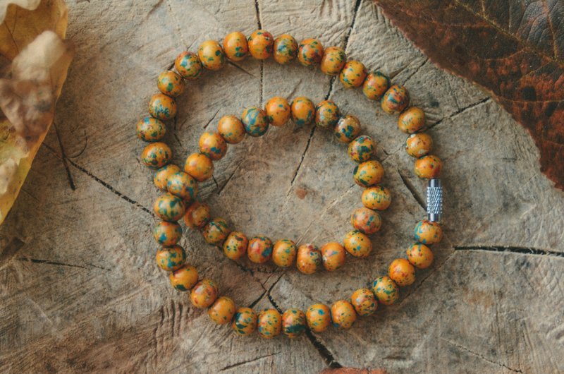 Wooden yellow bead necklace, light wood autumn beaded choker, wooden jewelry - 項鍊 - 木頭 黃色