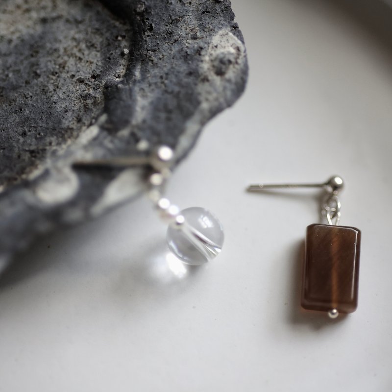 和菓子不對稱純銀耳環　可改耳夾 - 耳環/耳夾/耳骨夾 - 半寶石 多色