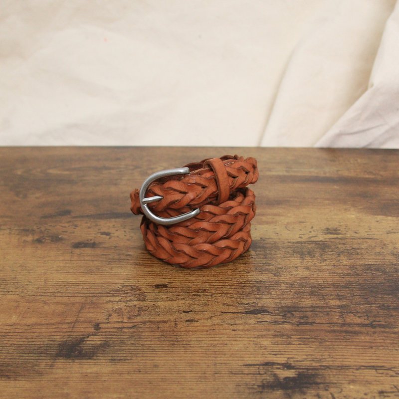 Back to Green-經典復古腰帶  棕色 細編織 bt-22 //vintage belt - 皮帶/腰帶 - 真皮 