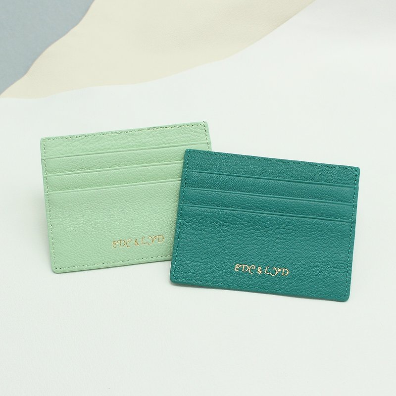 客製化禮物意大利真皮革綠色抹茶色卡片套 錢包 小錢包 卡包 卡夾 - 銀包 - 真皮 綠色