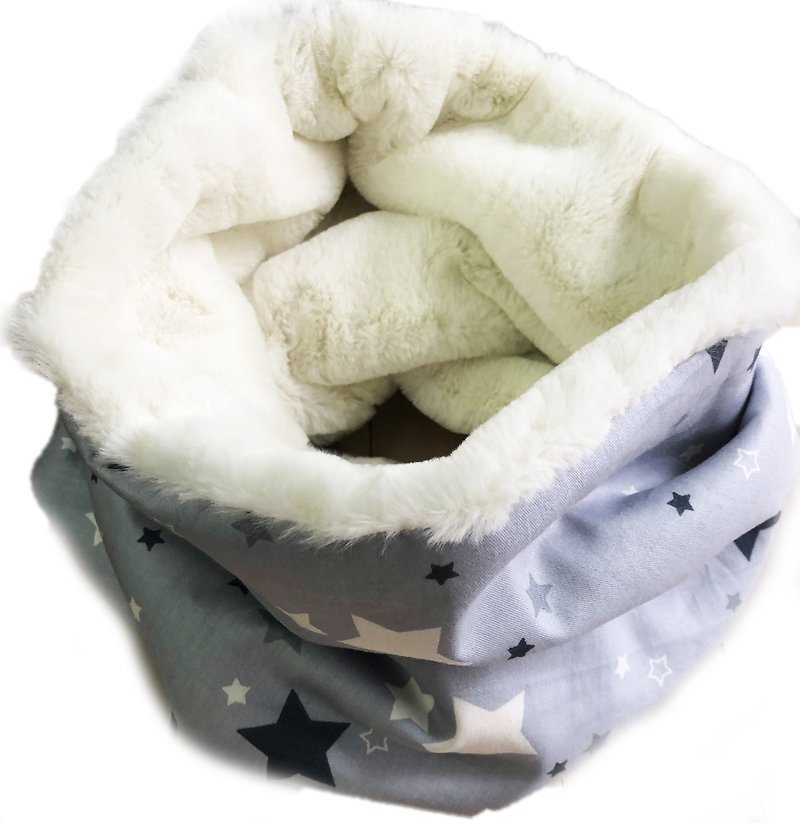 Multi-purpose hooded neck scarf in printed cotton fur, double-sided children's GrayStar - อื่นๆ - ผ้าฝ้าย/ผ้าลินิน 