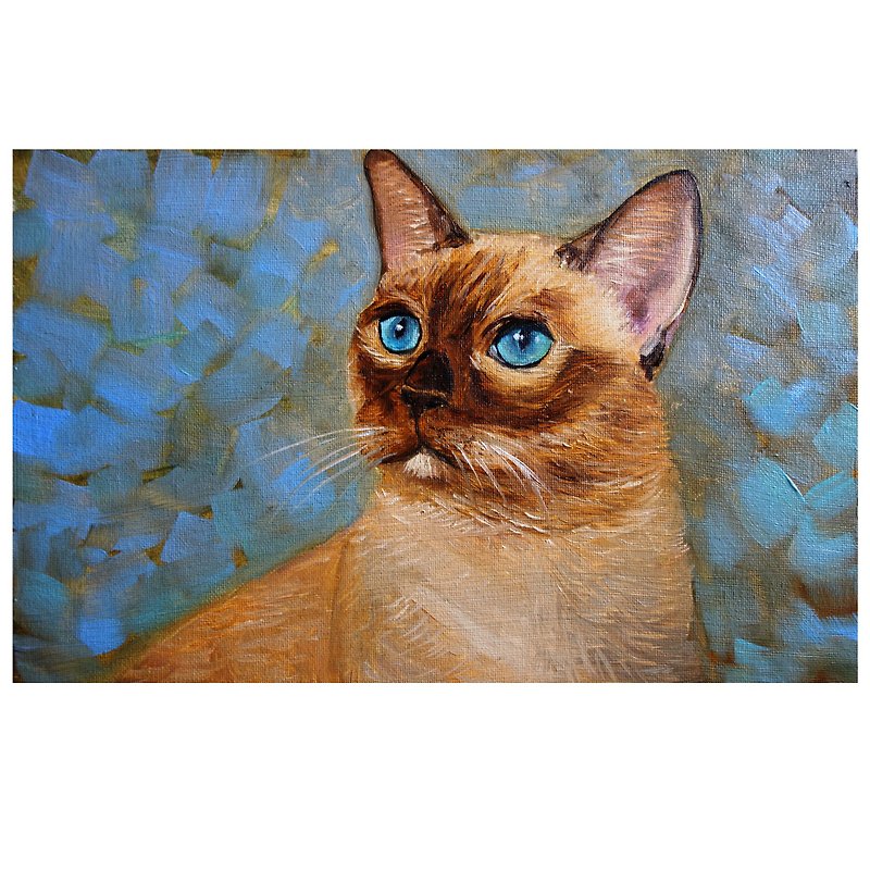 Siamese Cat Painting Oil Animal Pets Original Art Animal Artwork Canvas - Posters - Pigment Multicolor