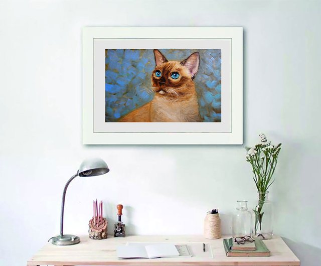 シャム猫絵画油絵動物ペットオリジナルアート動物アートワーク