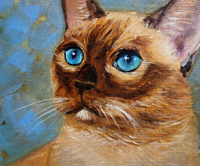 シャム猫 アクリル画 現代アート 原画 絵画 アート 猫 ドローイング - 絵画