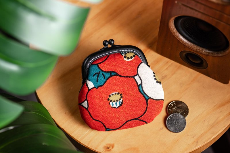 【不一樣的紅色樁花】零錢包#小口金包#可愛#日系#收納 - 散紙包 - 棉．麻 藍色