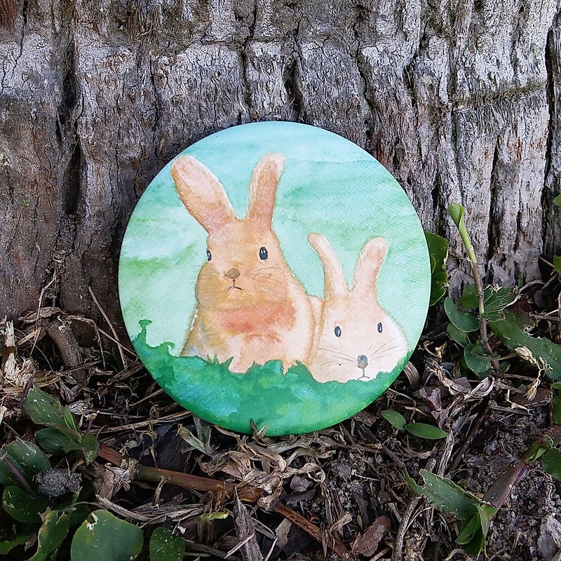 Mirror - circle-shape, watercolor drawing, rabbits - Makeup Brushes - Glass Green