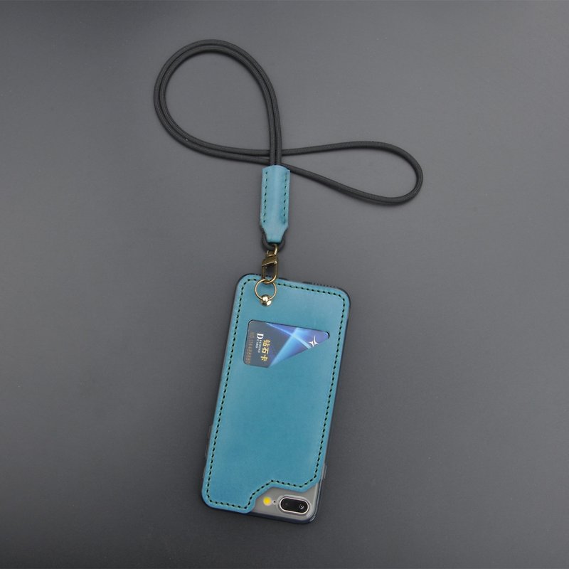 Handmade iPhone 6/6s 7 8 plus X lanyard shell case sleeve with card holder  - เคส/ซองมือถือ - หนังแท้ 
