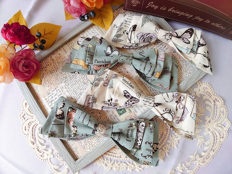 【歐風蝴蝶園】復古歐風多層次蝴蝶結髮夾丨古典系 蘿莉塔Lolita - 髮夾/髮圈 - 棉．麻 金色