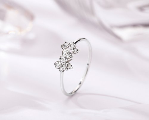 Majade Jewelry Design 鑽石14k白金心形訂婚戒指 獨特丘比特之翼結婚戒指 天使翅膀鑽戒