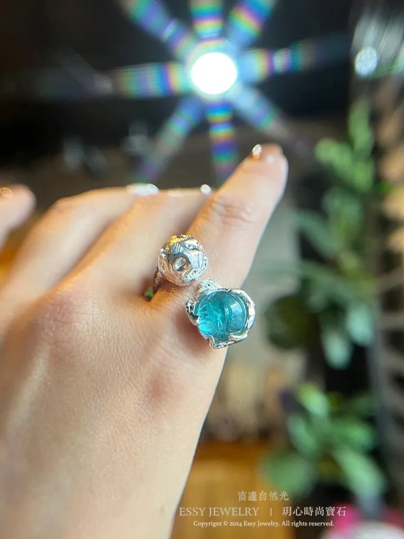 藍碧璽 純銀自然有機形造型戒指 - 戒指 - 純銀 藍色
