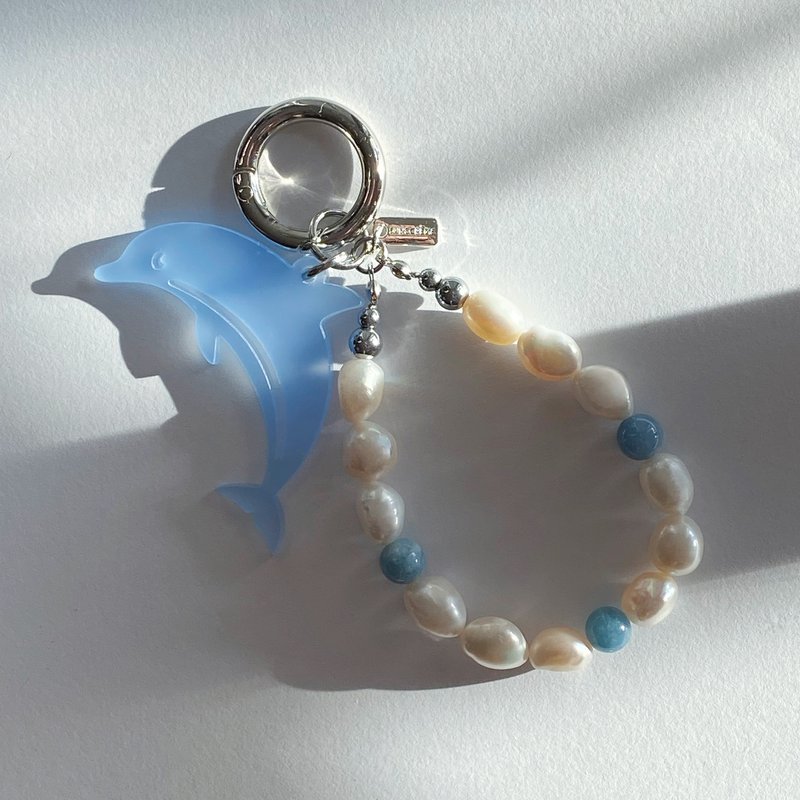 KEYCHAIN: BAROQUE NATURAL PEARLS & AQUAMARINE - 鑰匙圈/鑰匙包 - 珍珠 