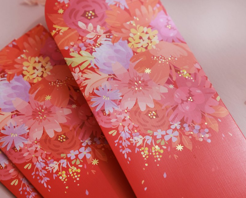 Hot stamping red envelope bag-Fujin Flower Banquet (3 pieces) - Chinese New Year - Paper Red