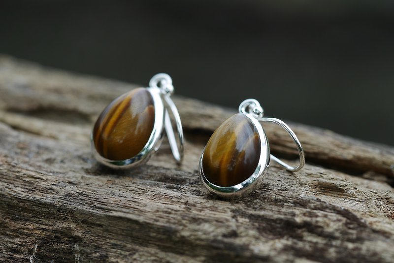 Stone eye earrings. Water drop pear shape∣Gift Mother's Day Graduation - Earrings & Clip-ons - Gemstone Brown