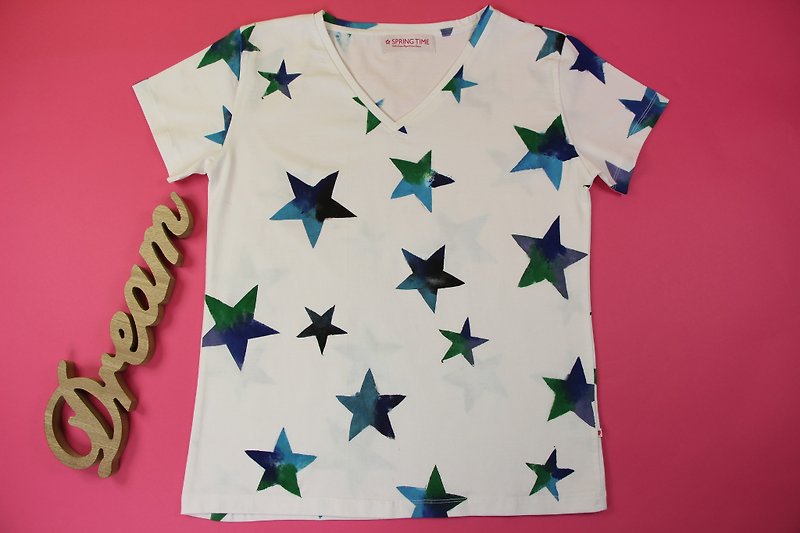 You Are the Sparkling Star Handpaint T-shirt - T 恤 - 棉．麻 