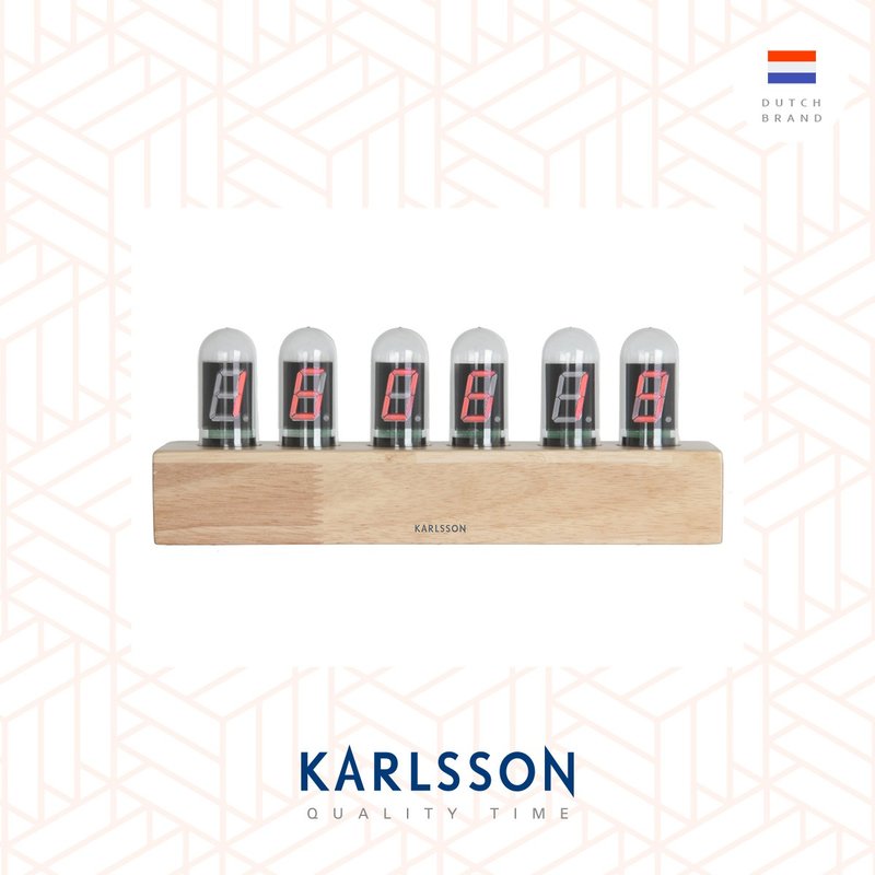 Karlsson 木座LED 燈管枱鐘Table clock Cathode oak wood base - 時鐘/鬧鐘 - 木頭 咖啡色