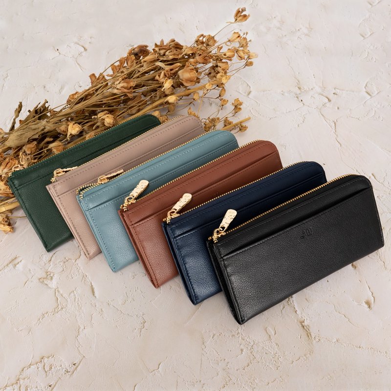 Long clip-soft cowhide L-shaped zipper long clip-5701-4-multiple colors to choose from - กระเป๋าสตางค์ - หนังแท้ สึชมพู