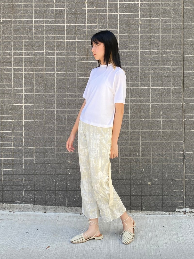 蝴蝶結細節T-shirt-微瑕 - 女 T 恤 - 棉．麻 白色