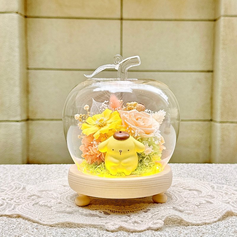 Pudding dog/preserved flower/dried flower/apple/night light/glass cup/glass cover - ช่อดอกไม้แห้ง - พืช/ดอกไม้ สีเหลือง