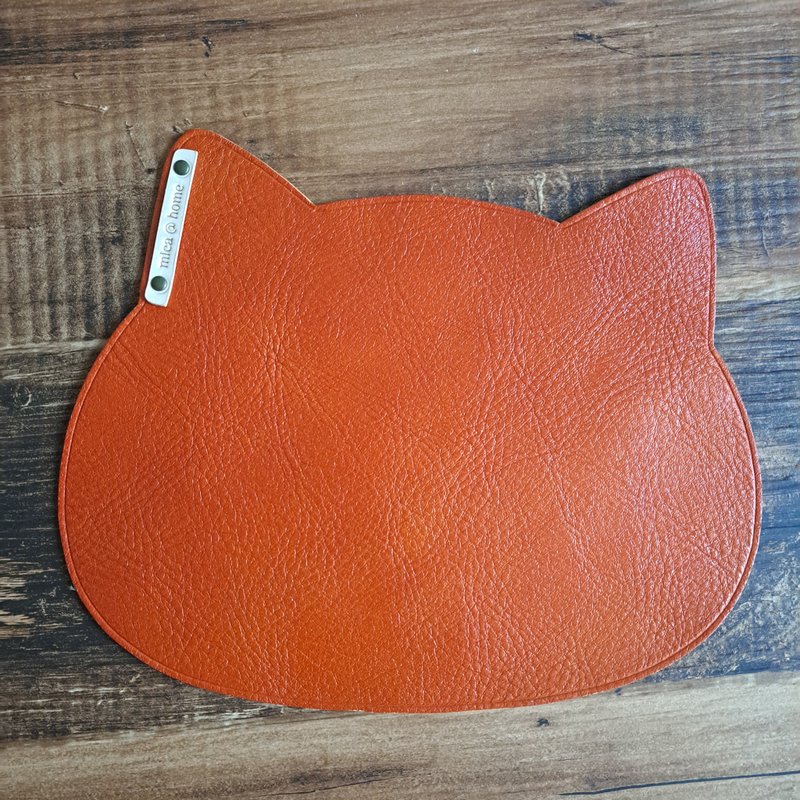 [Item with minor defects] Orange Cat vegetable tanned leather mouse pad - Mouse Pads - Genuine Leather 