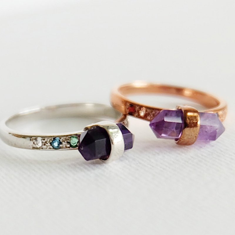 Double Points Amethyst x 7Chakra - General Rings - Silver Purple