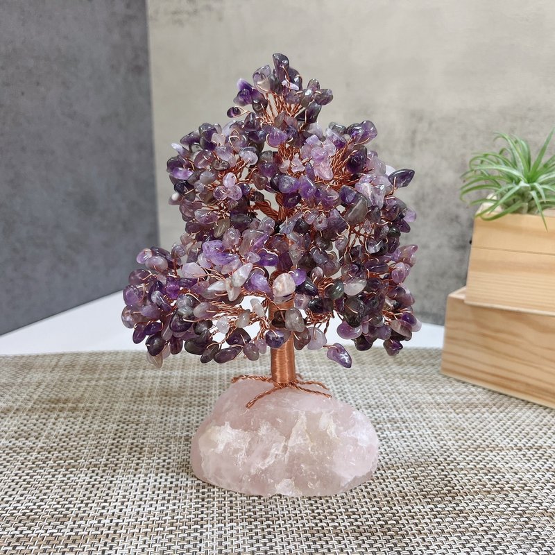 Amethyst Money Tree/Tree of Life (Powder Quartz Original Mineral Base) - ของวางตกแต่ง - คริสตัล 