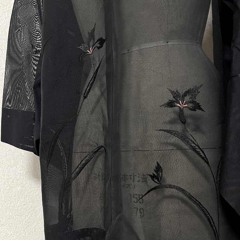 VINTAGE 古著 古董 特殊款透膚 日本 羽織 和服 外套 032403 - 女大衣/外套 - 其他材質 黑色