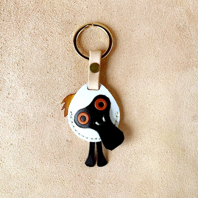 Taiwanese animal shape-black-faced spoonbill-sensor buckle-Easy Card leather case-pendant-key ring - Keychains - Genuine Leather Multicolor