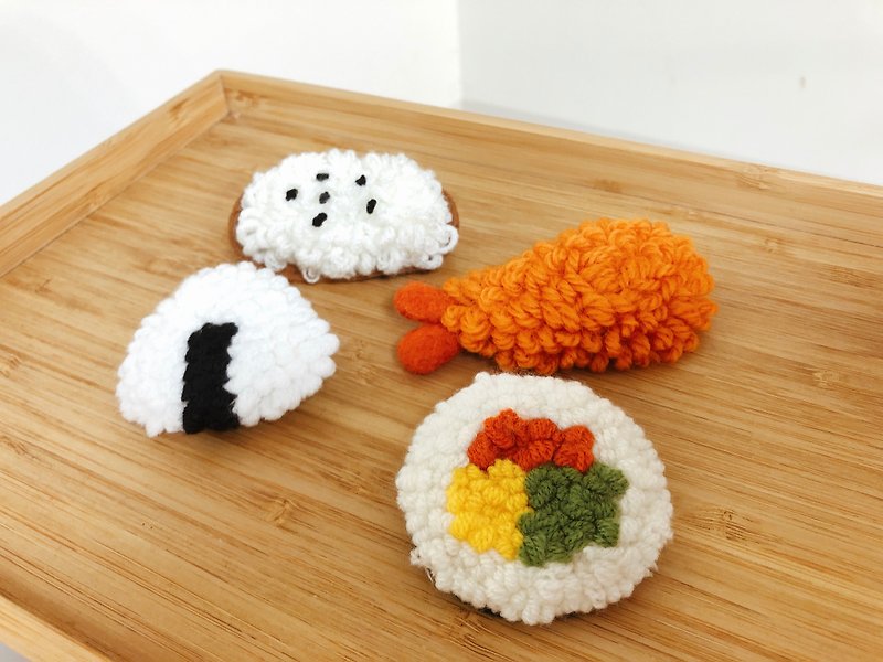 Mini Pin Sushi Triangle Rice Ball Fried Shrimp Tofu Skin Sushi - Brooches - Cotton & Hemp 