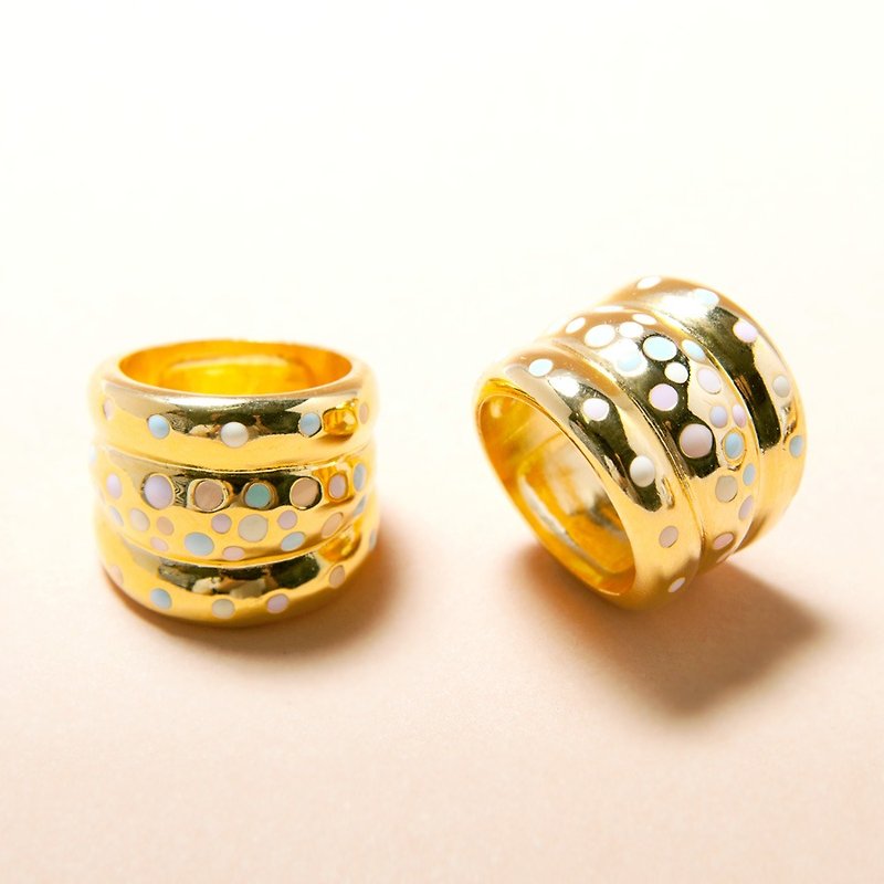 Pastel Polka Dot Band Ring, Wide Band Ring, Gold Band Ring, Polka Dot Ring, Curved Band Ring, Enamel Polka Dot Ring - General Rings - Paper Gold