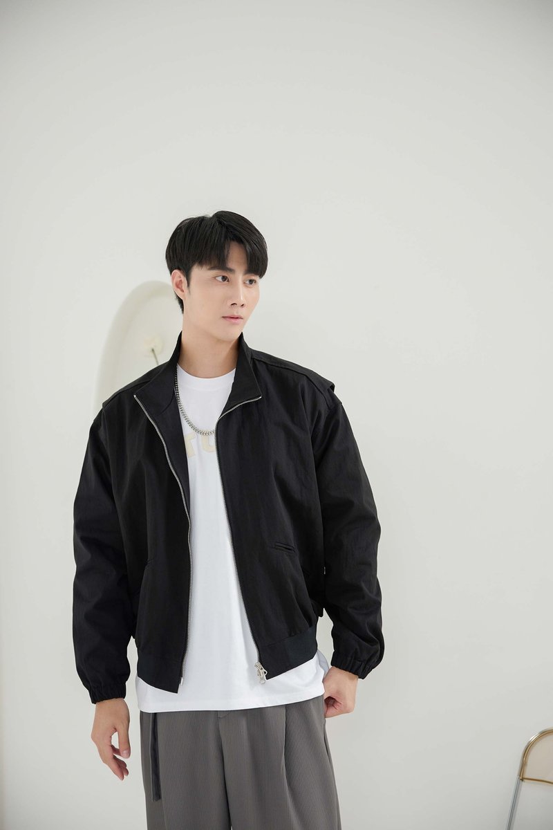 肩線設計長袖外套 黑色 - 男夾克/外套 - 其他材質 黑色