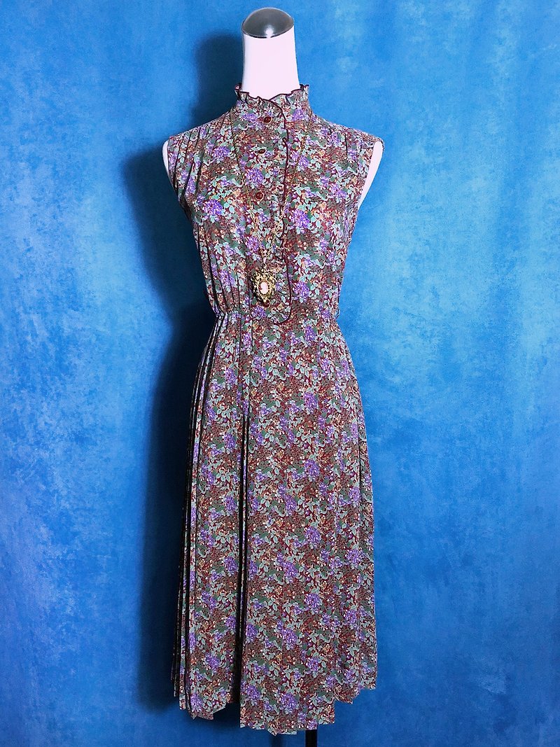 Ruffled flower sleeveless vintage dress / brought back to VINTAGE abroad - ชุดเดรส - เส้นใยสังเคราะห์ หลากหลายสี