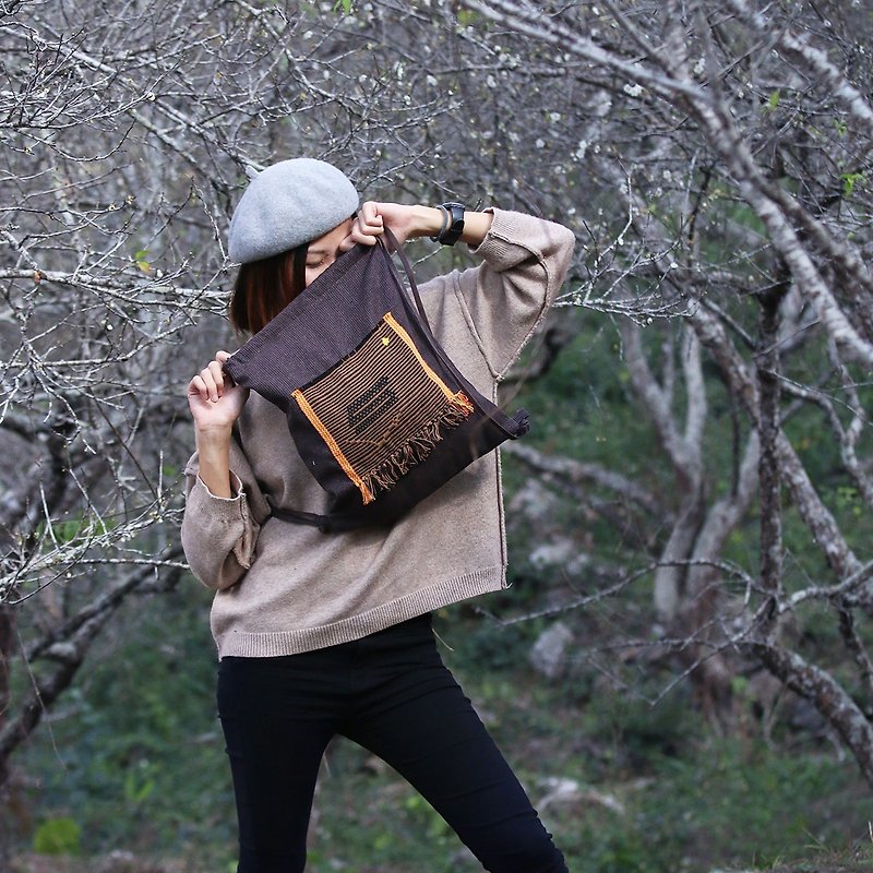 Backpack with earth tones - Drawstring Bags - Cotton & Hemp Brown