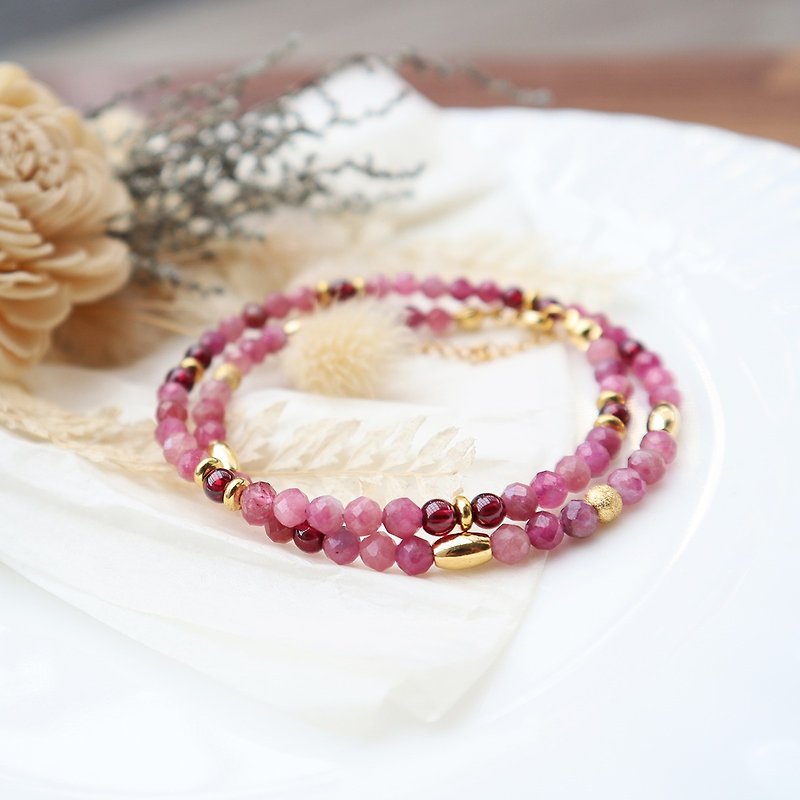 Love & Marriage Women conditioning pink tourmaline + │ │ pomegranate red Bronze │ natural stone bracelet - สร้อยข้อมือ - คริสตัล สึชมพู