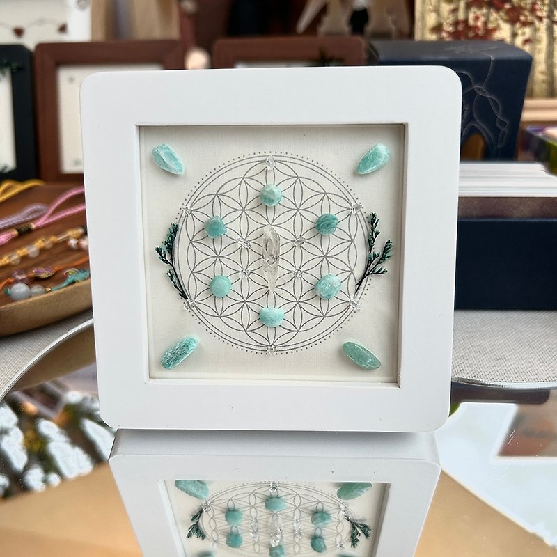 mini Balance Flower of Life Crystal Energy Arrangement Painting - Crystal Array Blessing Modern Feng Shui - Picture Frames - Crystal White