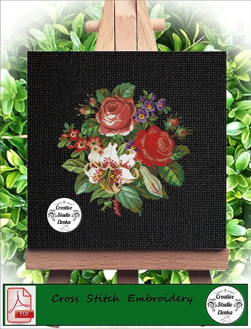 CreativeStudioElenka Vintage Cross Stitch Scheme Vintage bouquet - PDF Embroidery Scheme