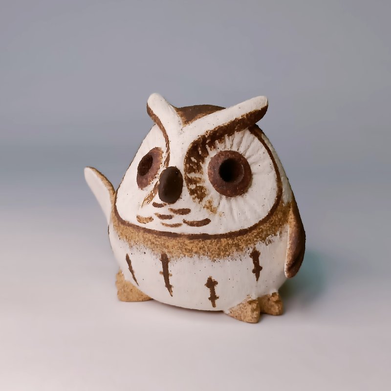 Taiwan mini Q version owl-collared scops owl/ceramic art/original - Items for Display - Pottery 