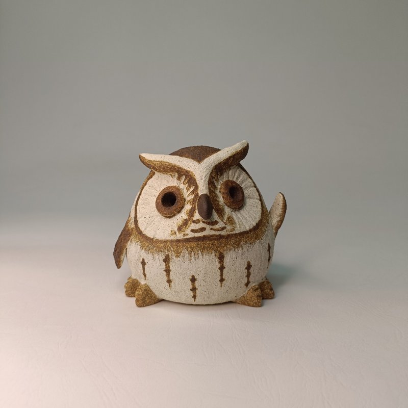 台灣迷你Q版貓頭鷹-領角鴞/陶藝品/原創 - 擺飾/家飾品 - 陶 
