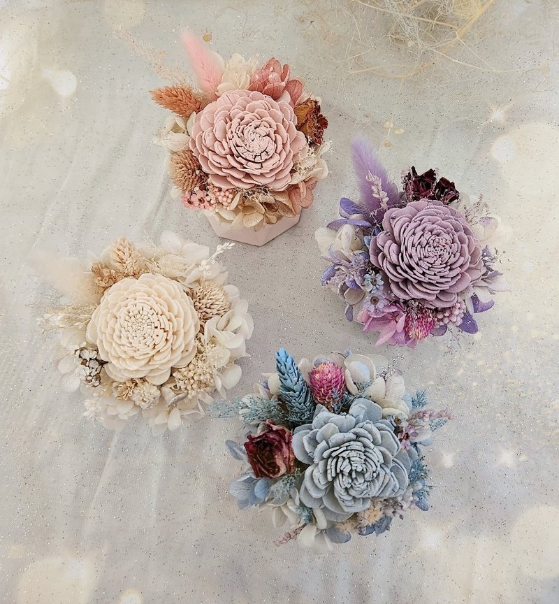 Diffuse potted flowers with box/small table flowers/sora/dried flowers/non-withering flowers wedding favors Christmas gifts - Dried Flowers & Bouquets - Other Materials 