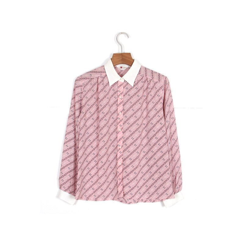 (Egg plants vintage) pink collar shirt vintage shirt - Women's Shirts - Polyester Pink