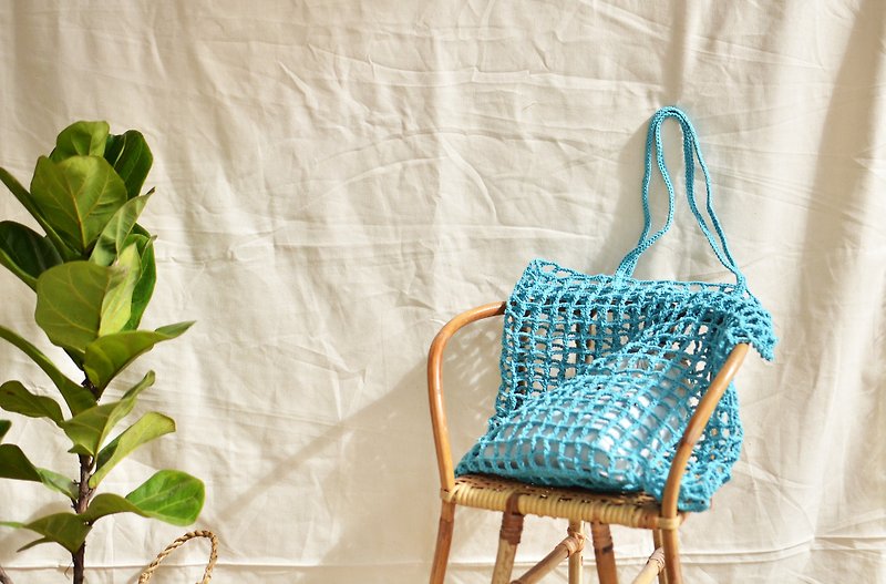 Light blue Nagridia crochet bag - 手袋/手提袋 - 棉．麻 藍色