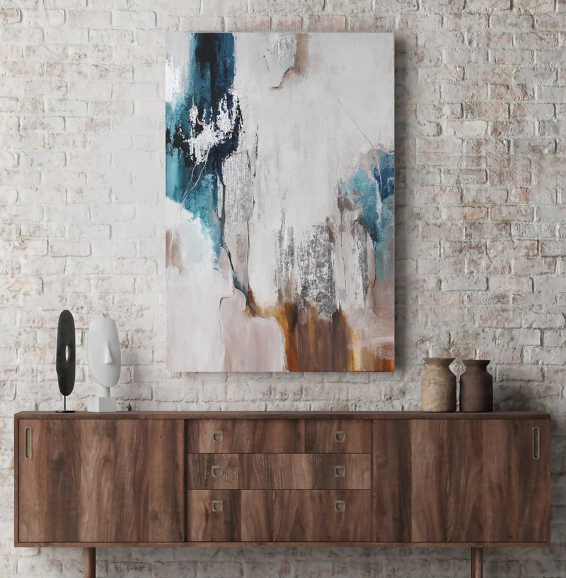 Blue abstract painting|Blue silver wall art|Original Blue Painting | Silver Flow - 壁貼/牆壁裝飾 - 棉．麻 藍色
