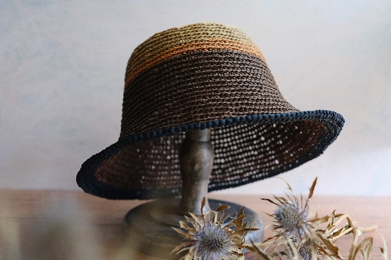 編織漁夫帽-可可 - 帽子 - 其他材質 咖啡色